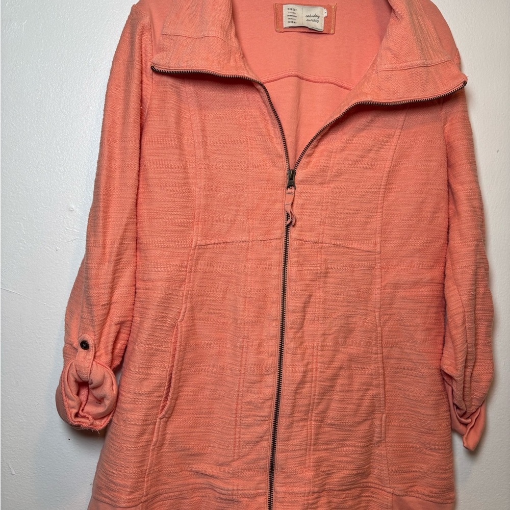 Saturday Sunday Womens Sweatshirt Jacket Orange Peach Long Sleeve Stretch M - Picture 7 of 7